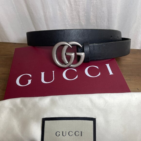 Authentic Gucci Marmont Double GG Raw Edge Black Leather Belt 414516 90/36 - Picture 3 of 9